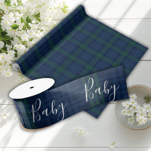 Blauw Groen Baby Schrift Elegante Baby Shower Sati Satijnen Lint