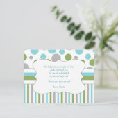 Blauw Groen Baby shower Dank u opmerking w/gedicht Briefkaart (Staand voorkant)