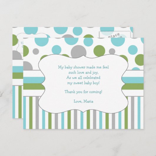 Blauw Groen Baby shower Dank u opmerking w/gedicht Briefkaart (Voorkant / Achterkant)