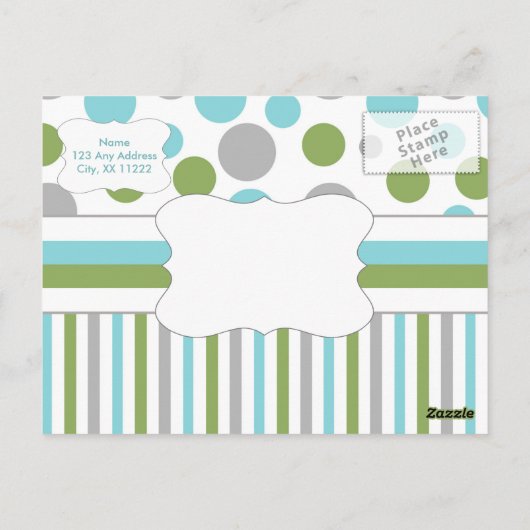 Blauw Groen Baby shower Dank u opmerking w/gedicht Briefkaart (Achterkant)