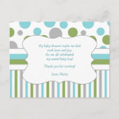 Blauw Groen Baby shower Dank u opmerking w/gedicht Briefkaart (Voorkant)