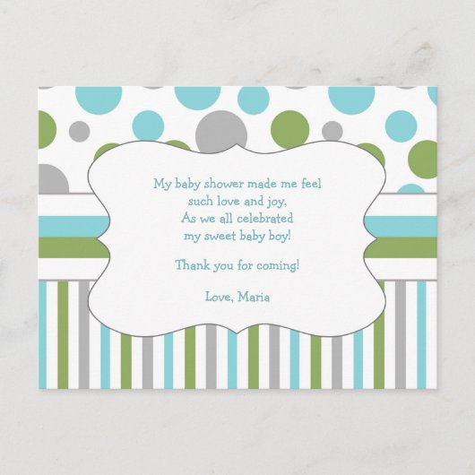 Blauw Groen Baby shower Dank u opmerking w/gedicht Briefkaart (Voorkant)