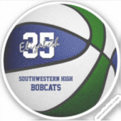 Blauw groen basketbal team kleuren gepersonaliseer sticker (Voorkant)