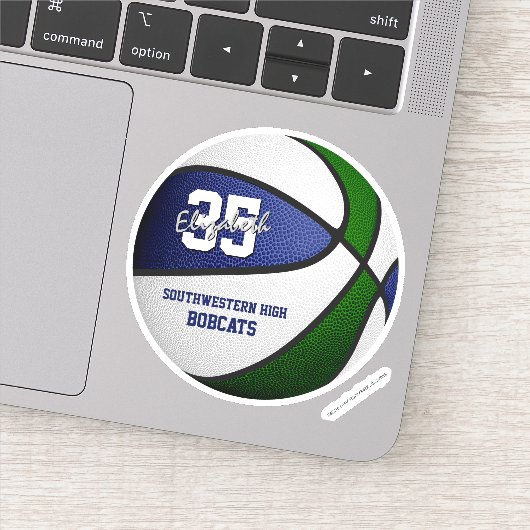 Blauw groen basketbal team kleuren gepersonaliseer sticker (Detail)