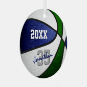 Blauw groen basketbalteam kleuren kinder tiener na metalen ornament (Voorkant Rechts)