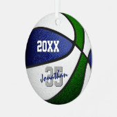 Blauw groen basketbalteam kleuren kinder tiener na metalen ornament (Voorkant links)