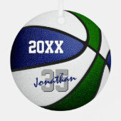 Blauw groen basketbalteam kleuren kinder tiener na metalen ornament (Achterkant)