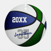 Blauw groen basketbalteam kleuren kinder tiener na metalen ornament (Voorkant)