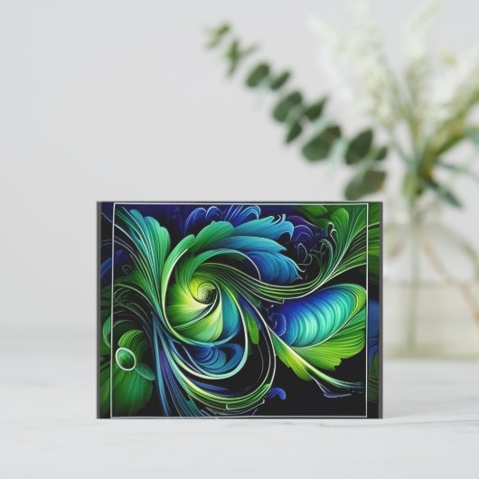 Blauw groen blad abstract briefkaart (Staand voorkant)