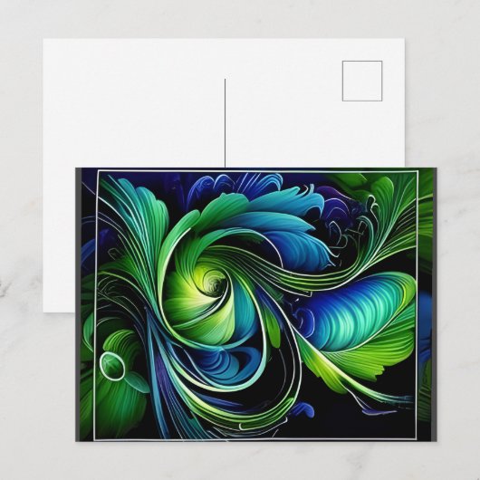 Blauw groen blad abstract briefkaart (Voorkant / Achterkant)