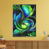 Blauw groen blad abstract canvas afdruk (Insitu (Woonkamer))