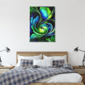 Blauw groen blad abstract canvas afdruk (Insitu (Slaapkamer))