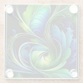 Blauw Groen Blad abstract Glazen Onderzetter (Achterkant)