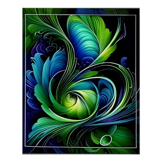 Blauw groen blad abstract perfect poster (Voorkant)