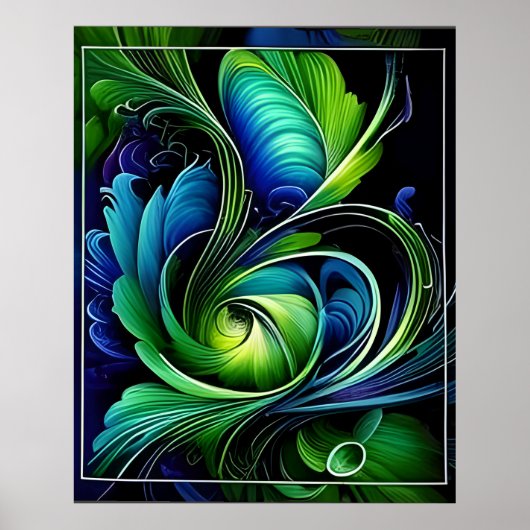 Blauw groen blad abstract poster (Voorkant)
