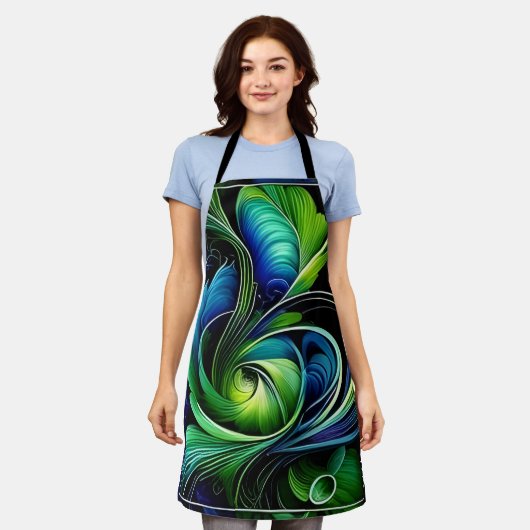 Blauw Groen Blad abstract Schort (Gedragen)