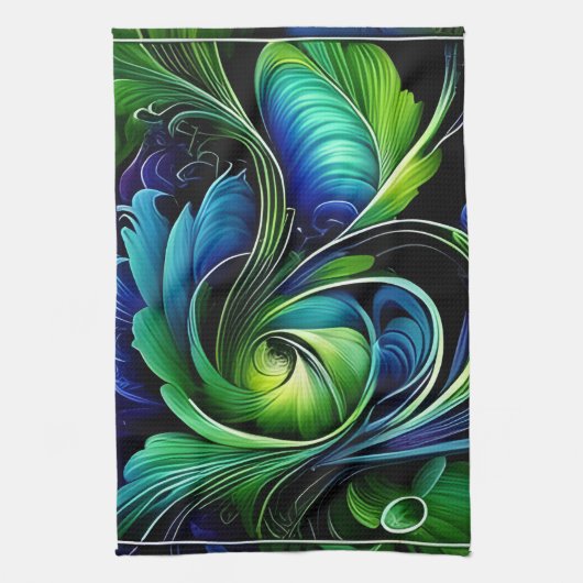 Blauw Groen Blad abstract Theedoek (Verticaal)