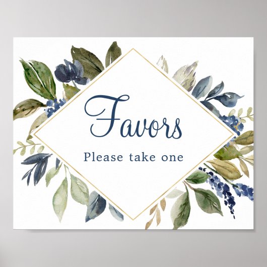 Blauw groen blad goud gebladerte Favor teken Poster (Voorkant)