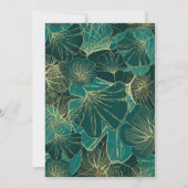 Blauw groen blad met gouden bruiloft uitnodiging (Achterkant)