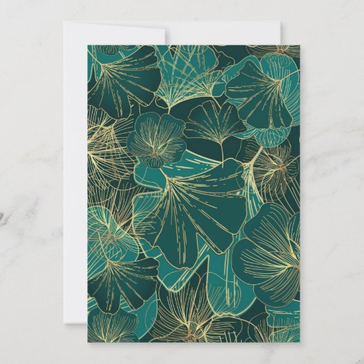 Blauw groen blad met gouden bruiloft uitnodiging (Achterkant)