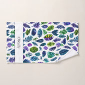 Blauw Groen Blad Moderne Monogram Pickleball Handd Handdoek (Handdoek)
