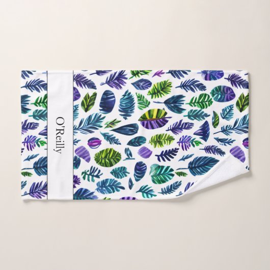 Blauw Groen Blad Moderne Monogram Pickleball Handd Handdoek (Handdoek)