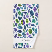 Blauw Groen Blad Moderne Monogram Pickleball Handd Handdoek (Handdoek)