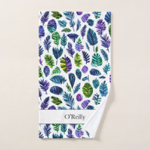 Blauw Groen Blad Moderne Monogram Pickleball Handd