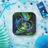 Blauw Groen Bladgroen abstract Gelukkig Jubileum Papieren Bordje (Feest)