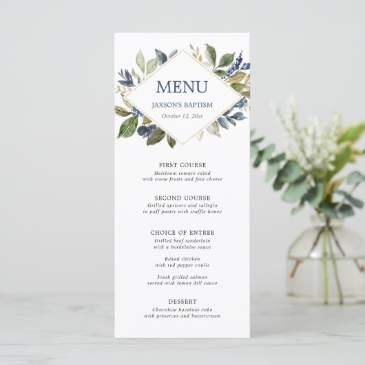 Blauw groen bladgroen goud geometrisch menu (Staand voorkant)