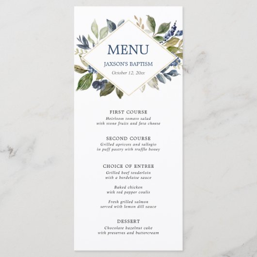 Blauw groen bladgroen goud geometrisch menu (Voorkant)