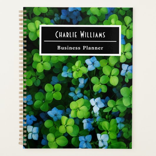 Blauw groen bladpatroon | Gepersonaliseerde spiraa Planner (Voorkant)