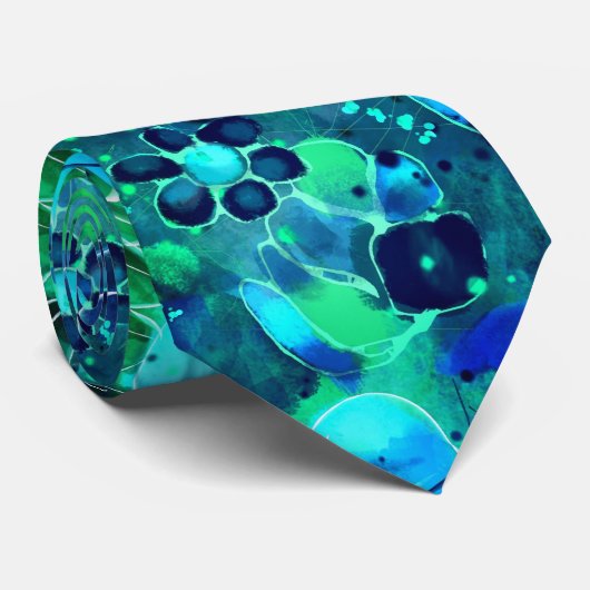 Blauw Groen Blauwgroen Bloemen Abstract Bloemen Stropdas (Opgerold)