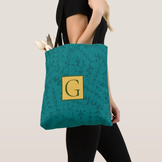 Blauw groen, Blauwgroen lederen patroon Tote Bag (Dichtbij)
