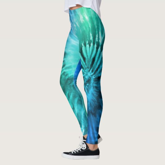 Blauw Groen & Blauwgroen Psychedelic Starburst Tie Leggings (Links)