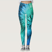 Blauw Groen & Blauwgroen Psychedelic Starburst Tie Leggings (Voorkant)