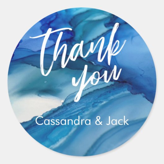 Blauw Groen Blauwgroen Vloeibare Abstracte Kunst C Ronde Sticker (Voorkant)