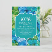 Blauw Groen Blauwgroen Waterverf 100ste Verjaardag Kaart (Staand voorkant)