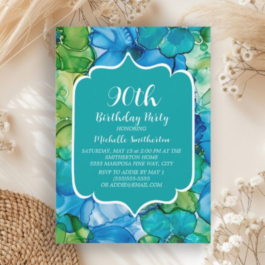 Blauw Groen Blauwgroen Waterverf 90ste Verjaardag Kaart
