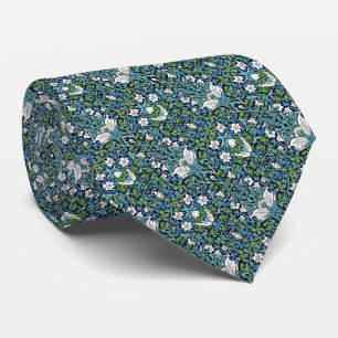 Blauw, Groen, Blauwgroen & Wit Bloempatroon Stropdas