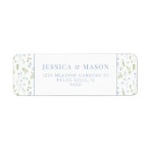 Blauw groen bloem bruiloft retour adres label (Voorkant)