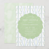 Blauw & Groen Bloemen Baby shower Kaart (Voorkant / Achterkant)