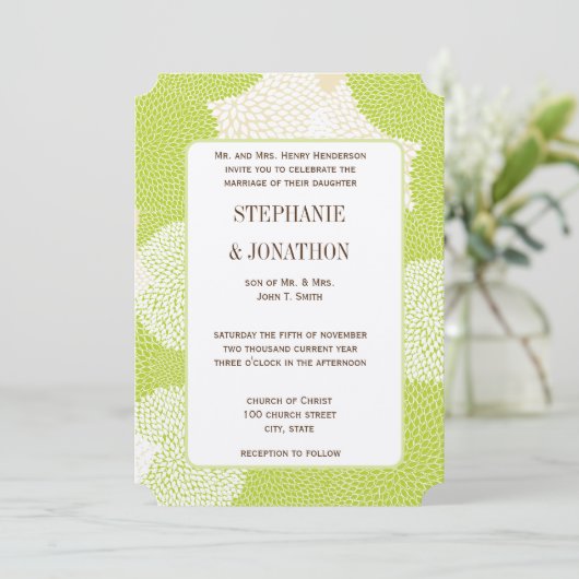 Blauw & Groen Bloemen Chrysanthemum Bruiloft Kaart (Staand voorkant)