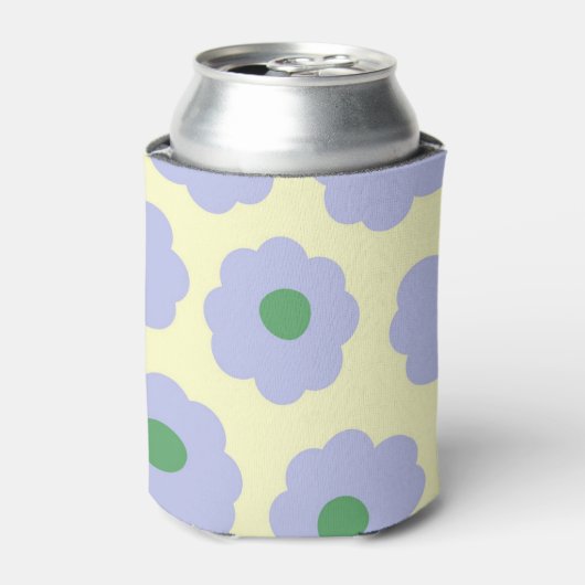 Blauw Groen Bloemen Elegante Retro Drink Blikjeskoeler (Blikje Voorkant)