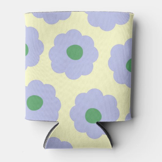 Blauw Groen Bloemen Elegante Retro Drink Blikjeskoeler (Voorkant)