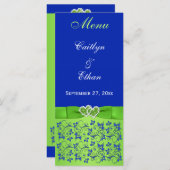 Blauw, Groen Bloemen, Harten Menu Kaart (Voorkant / Achterkant)