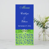 Blauw, Groen Bloemen, Harten Menu Kaart (Staand voorkant)