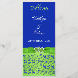 Blauw, Groen Bloemen, Harten Menu Kaart