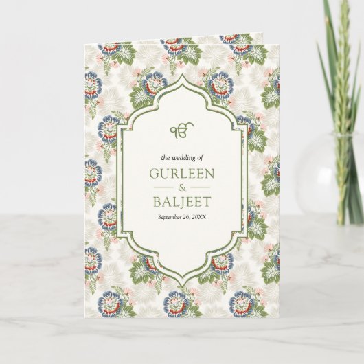 Blauw Groen Bloemen Ivoor Alles in Een Sikh Huweli (Voorkant)