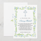 Blauw Groen Bloemen Kruis Doop Gebedsuitnodiging Kaart (Voorkant / Achterkant)